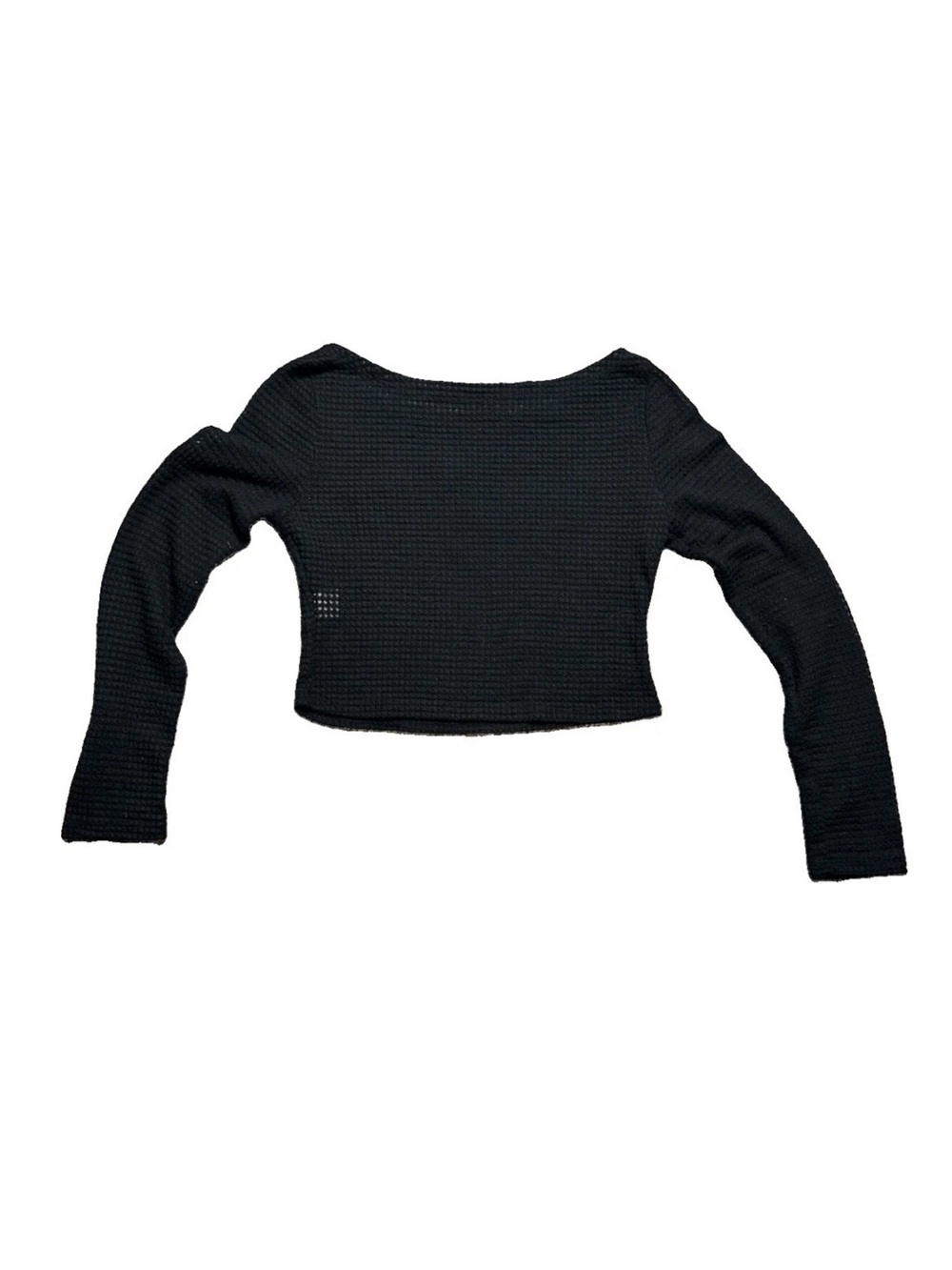 SHEIN Black Cropped Waffle-Knit Long Sleeve Top